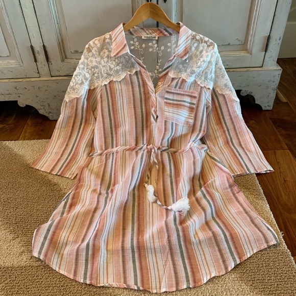 tassels n lace Dresses & Skirts - FINAL CLEARANCE Tassels and Lace Boho Stripe Tassel Tie Lace Dress Size Medium